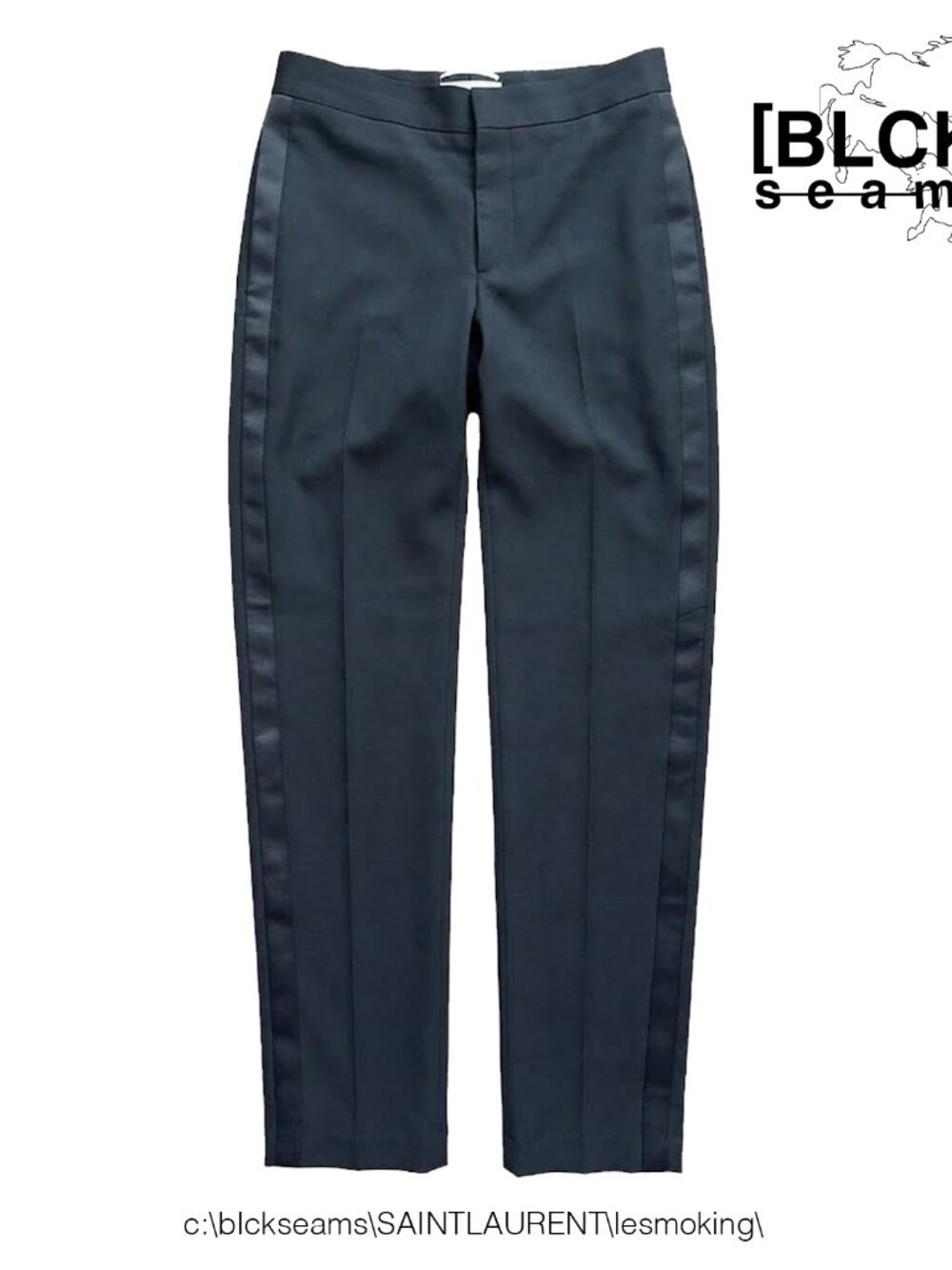 Saint Laurent Wool Trousers Satin Side Stripe Black